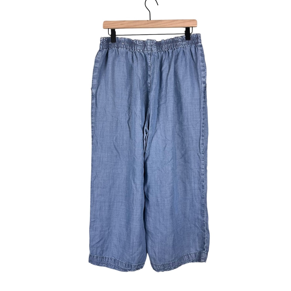 American Eagle Blue Wide Leg Cropped Pants Lyocell Elastic Waist Drawstring - Picture 3 of 10